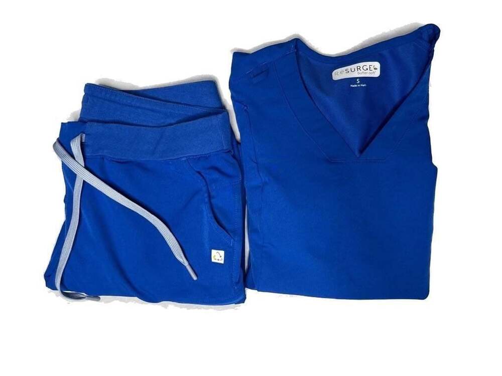 Resurge Butter-Soft Royal Blue Scrub Set with V-Neck S-Top and M-Jogger Pants